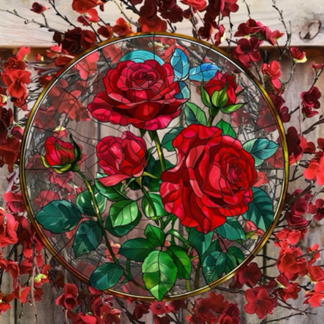 ◇薔薇雑貨 赤い薔薇 ステンドグラス風 壁飾り オーナメント 20 ◇薔薇雑貨 赤い薔薇 ステンドグラス風 壁飾り オーナメント 20