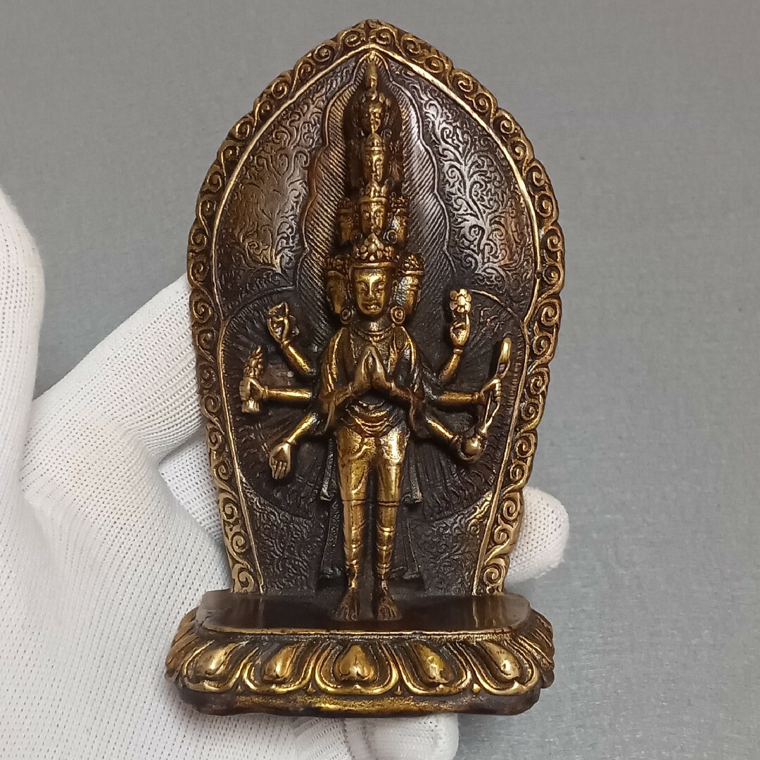 仏教古美術 チベット 古銅 細工制 十一面千手観音立像 置物 仏壇 仏教古美術 チベット 古銅 細工制 十一面千手観音立像 置物 仏壇