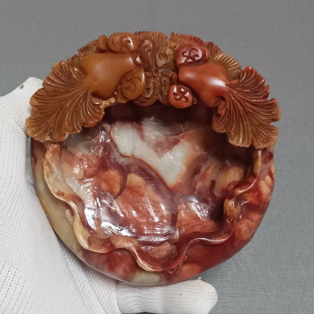 文房具 本物寿山石 芙蓉石 細工彫 蓮魚紋 筆洗い 筆添 墨池 文房具 本物寿山石 芙蓉石 細工彫 蓮魚紋 筆洗い 筆添 墨池