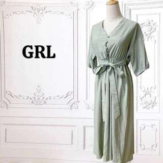 グレイル(GRL)の★『グレイル』シャツ ワンピース【F】グリーン 無地 Vネック リボンベルト(ロングワンピース/マキシワンピース)