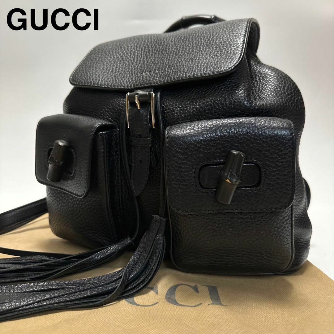 GUCCI - e49【極美品】グッチ シボ革 レザー ブラック バンブー GUCCI - e49【極美品】グッチ シボ革 レザー ブラック バンブー