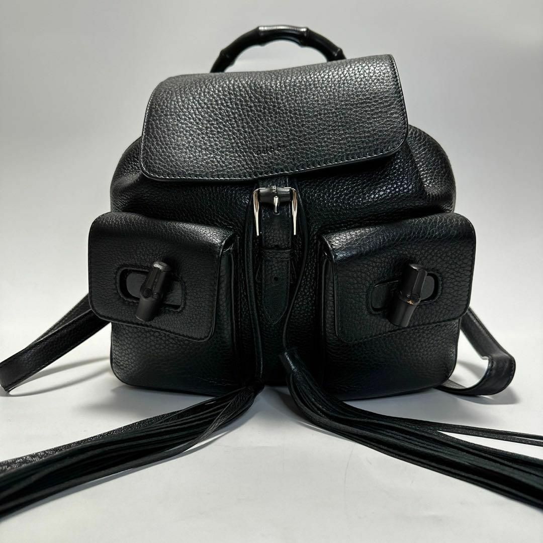 GUCCI - e49【極美品】グッチ シボ革 レザー ブラック バンブー GUCCI - e49【極美品】グッチ シボ革 レザー ブラック バンブー