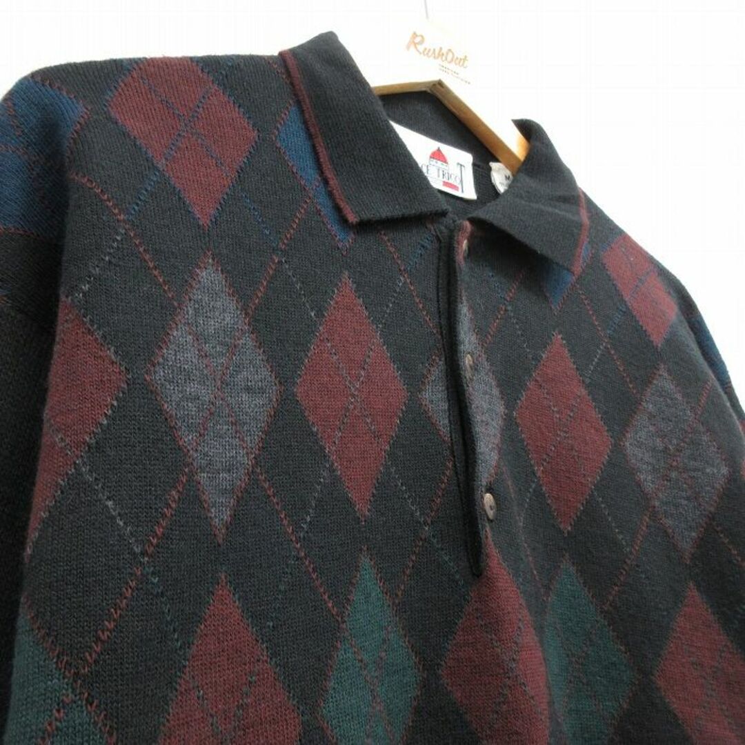 M☆古着 長袖 セーター メンズ 90年代 90s アーガイル 襟付き M☆古着 長袖 セーター メンズ 90年代 90s アーガイル 襟付き