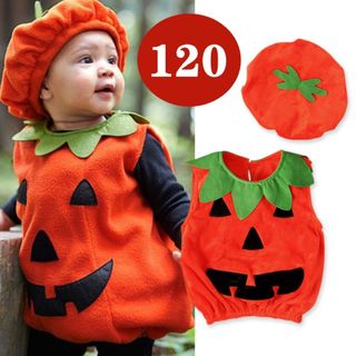 ハロウィン コスプレ 子供 かぼちゃ 衣装 キッズ 仮装 スモック　120サイズ(その他)