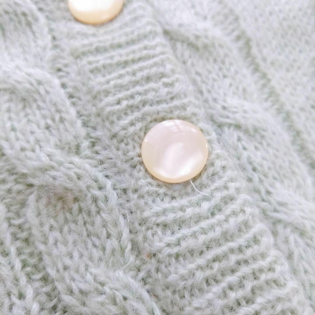 HAND KNIT 3D立体刺繍カーディガン ミントグリーン ポンポン 花 HAND KNIT 3D立体刺繍カーディガン ミントグリーン ポンポン 花