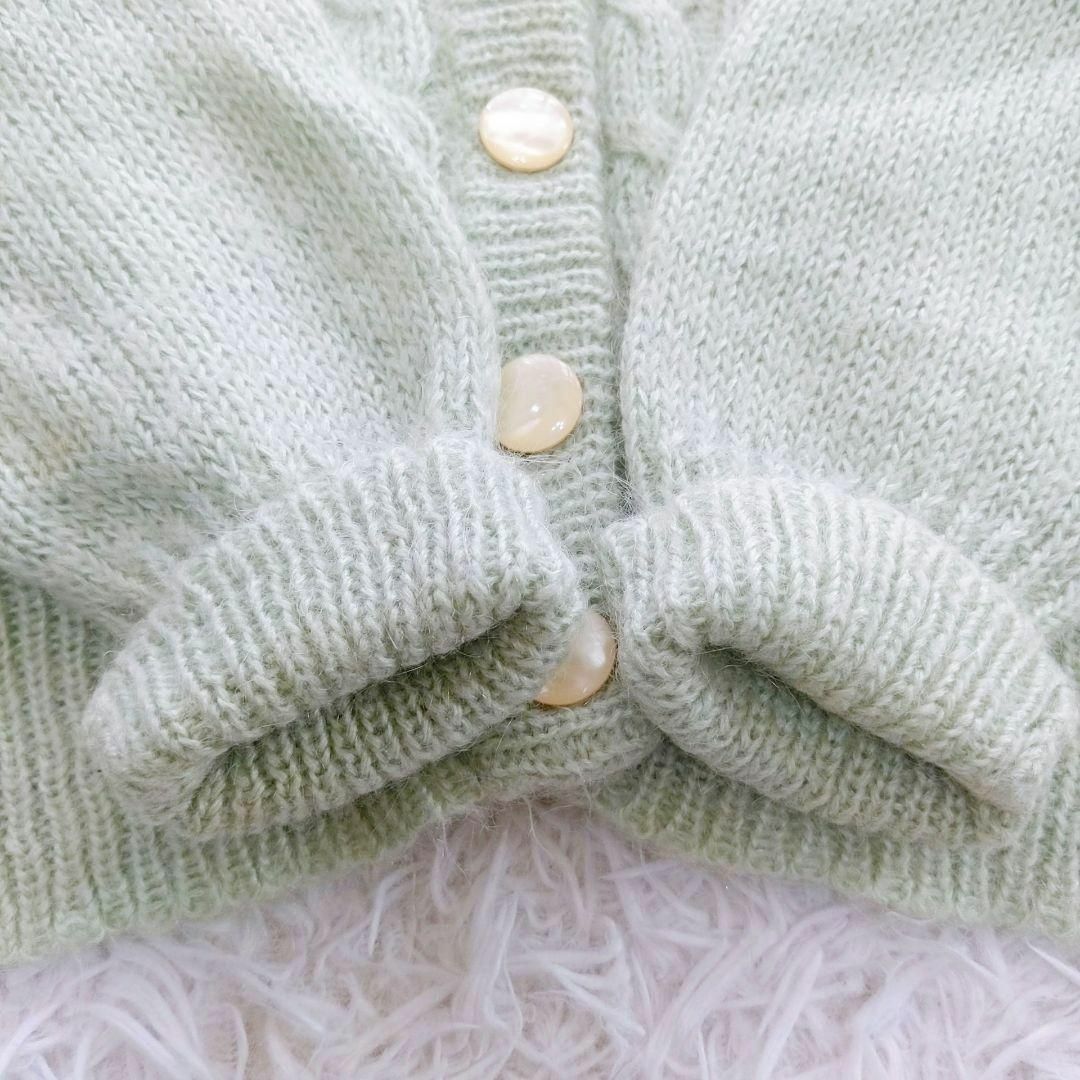 HAND KNIT 3D立体刺繍カーディガン ミントグリーン ポンポン 花 HAND KNIT 3D立体刺繍カーディガン ミントグリーン ポンポン 花