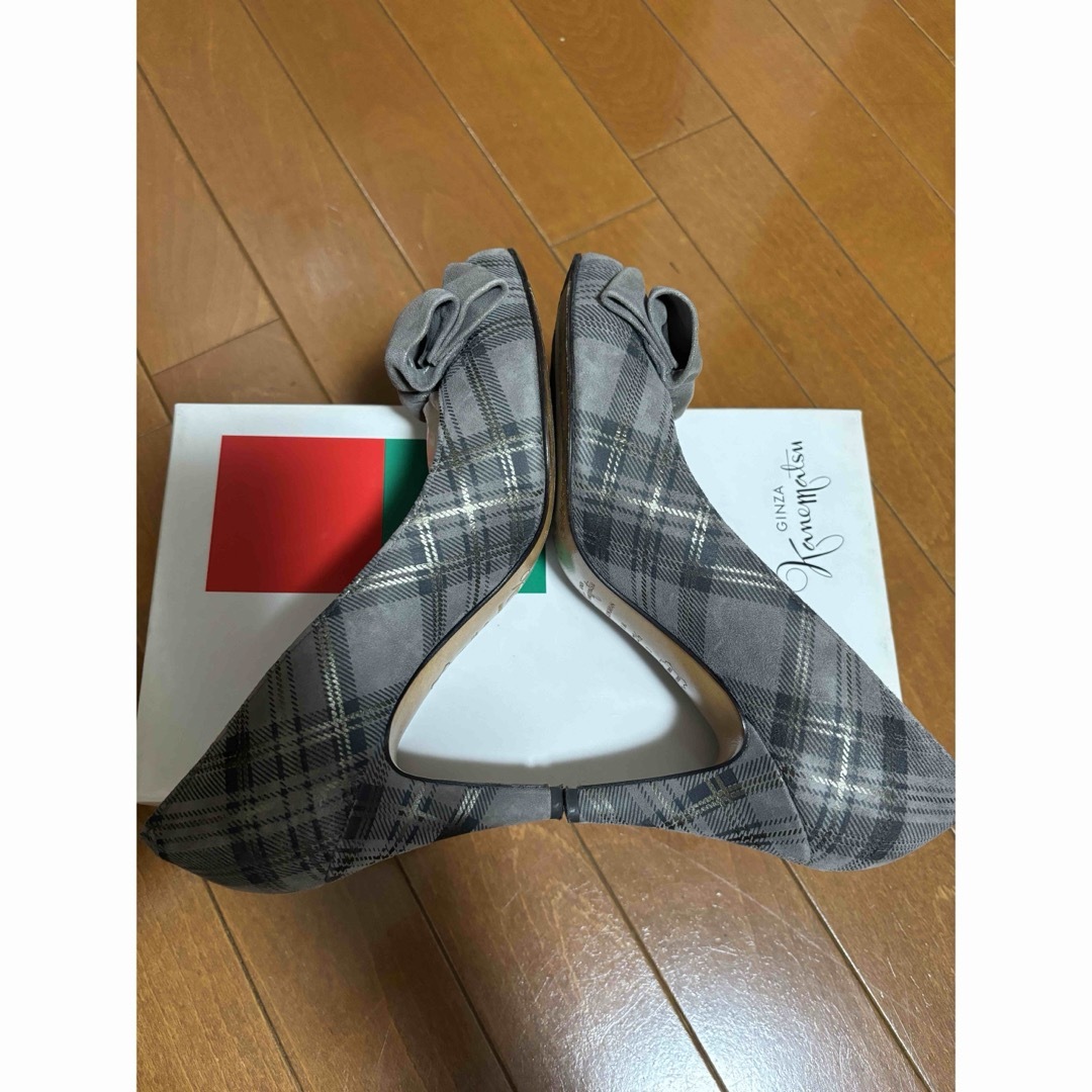 ギンザカネマツ　リボンパンプス 極美品】銀座かねまつ ギンザカネマツ エナメルパンプス リボン