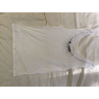 ハンドメイド 白 タンクトップ ビーズ装飾 Lサイズ(タンクトップ)