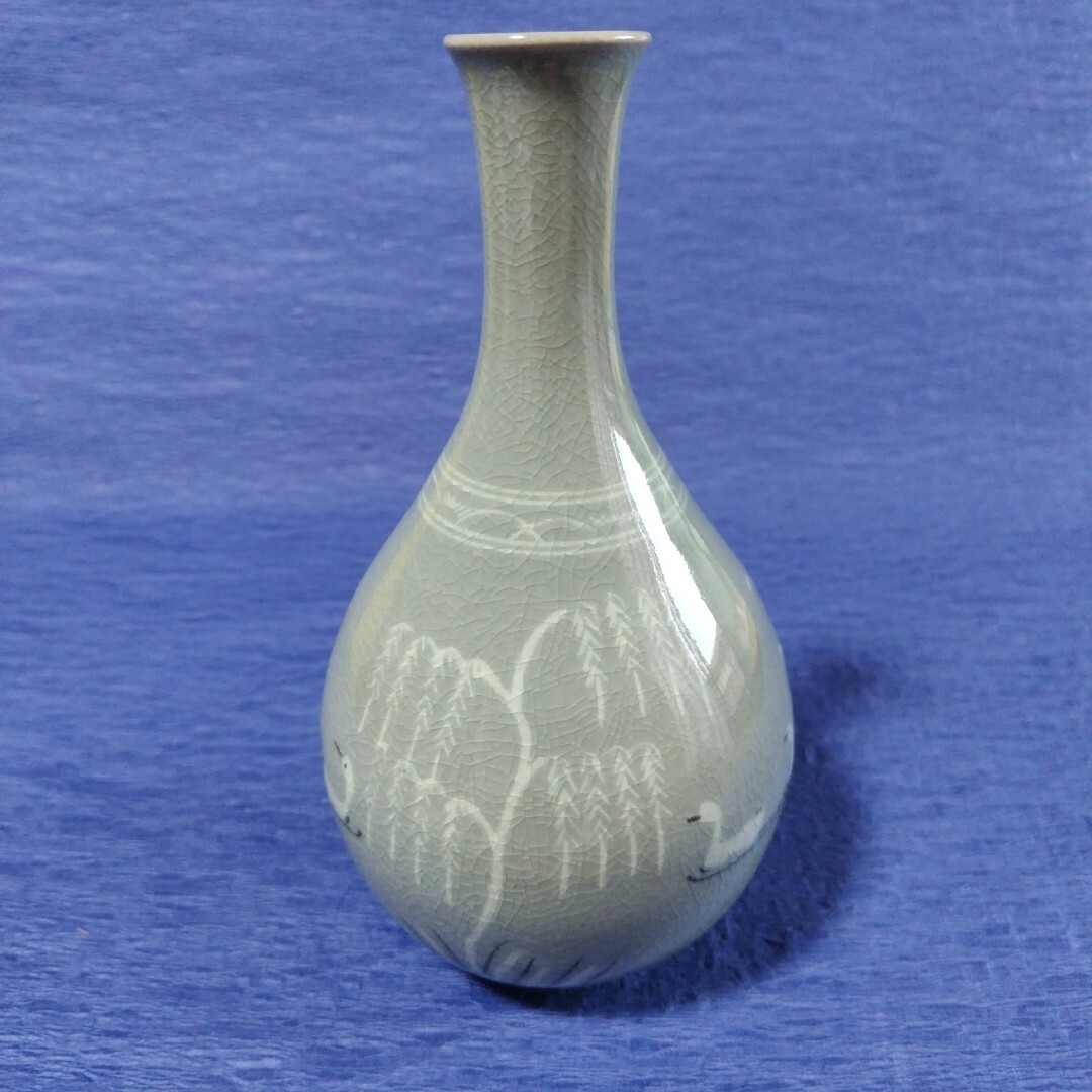 高麗青磁 柳海剛 花瓶 1986 陶器 レトロ 高麗青磁 柳海剛 花瓶 1986 陶器 レトロ