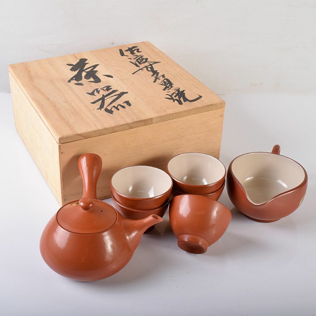 煎茶道具 佐渡無名異焼 丸山金水造 朱泥 茶器揃 共箱 M 煎茶道具 佐渡無名異焼 丸山金水造 朱泥 茶器揃 共箱 M