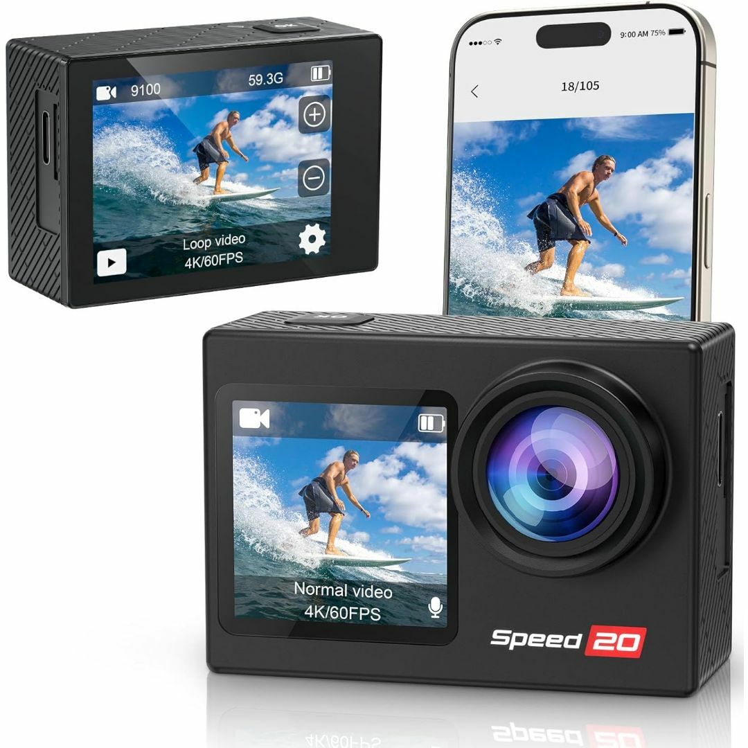 Hiicam speed20 アクションカメラ 4K 60FPS 防水 タッチパの通販 Hiicam speed20 アクションカメラ 4K 60FPS 防水 タッチパの通販
