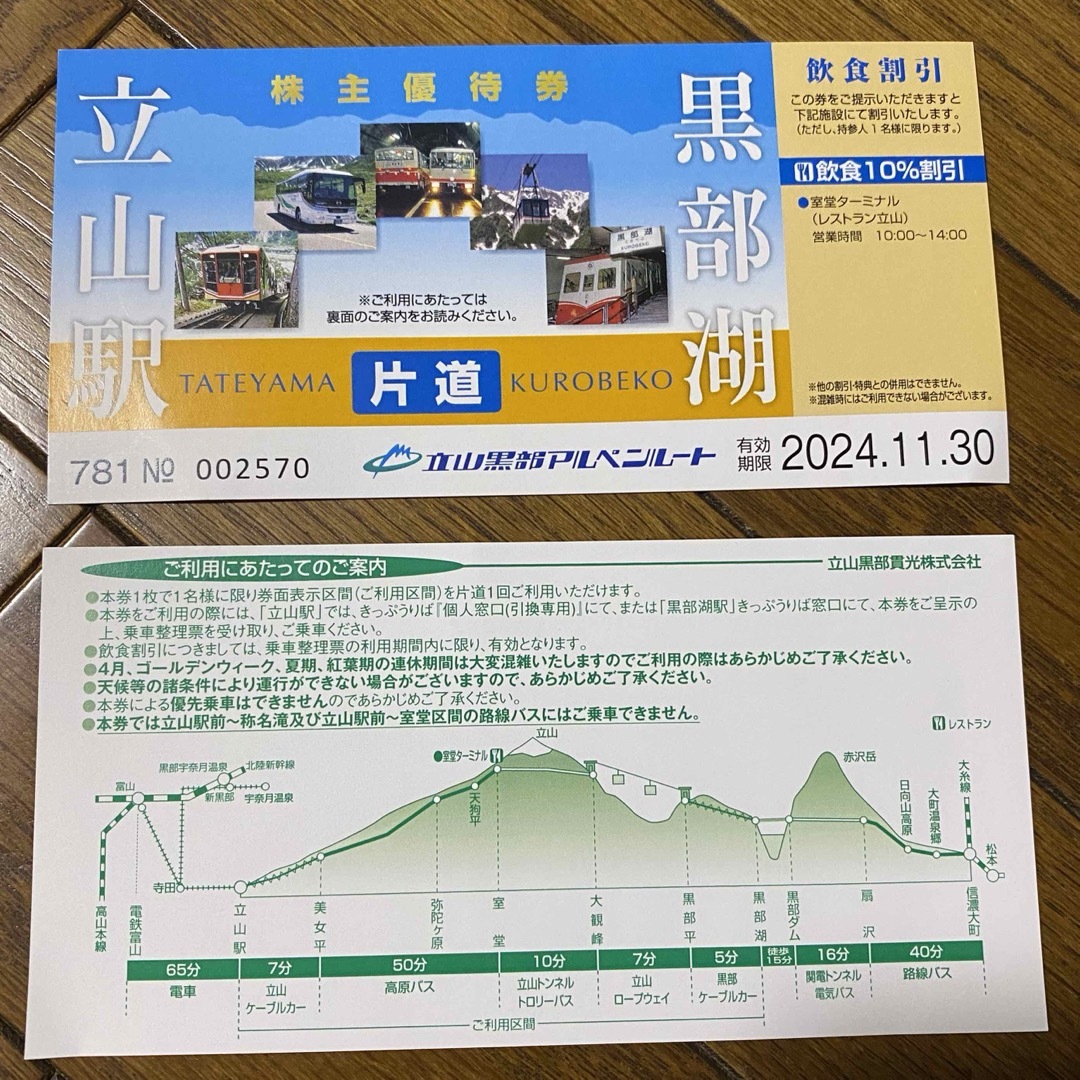 立山黒部アルペンルート優待券 立山黒部アルペンルート優待券