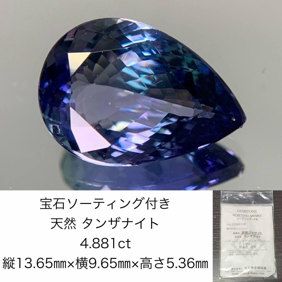 タンザナイト　4.881ct　宝石ソーティング付き　縦13.65㎜×横9.65㎜×高さ5.36㎜　 ルース（ 裸石 ）　 2981Y2