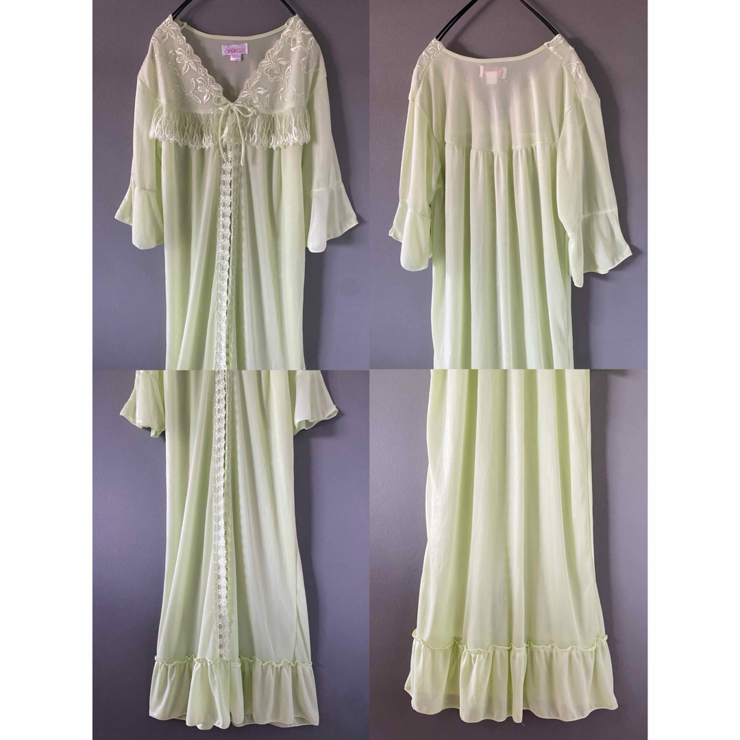 ビンテージ 70s USA ライム イエロー リボン花柄 シースルー ビンテージ 70s USA ライム イエロー リボン花柄 シースルー
