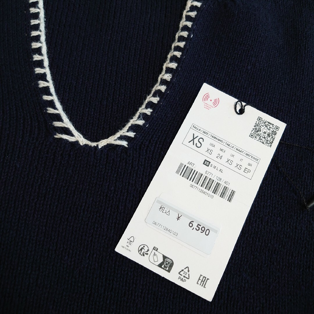 ZARA - ZARA トップ ステッチ ニット セーター ネイビー ブルー ZARA - ZARA トップ ステッチ ニット セーター ネイビー ブルー