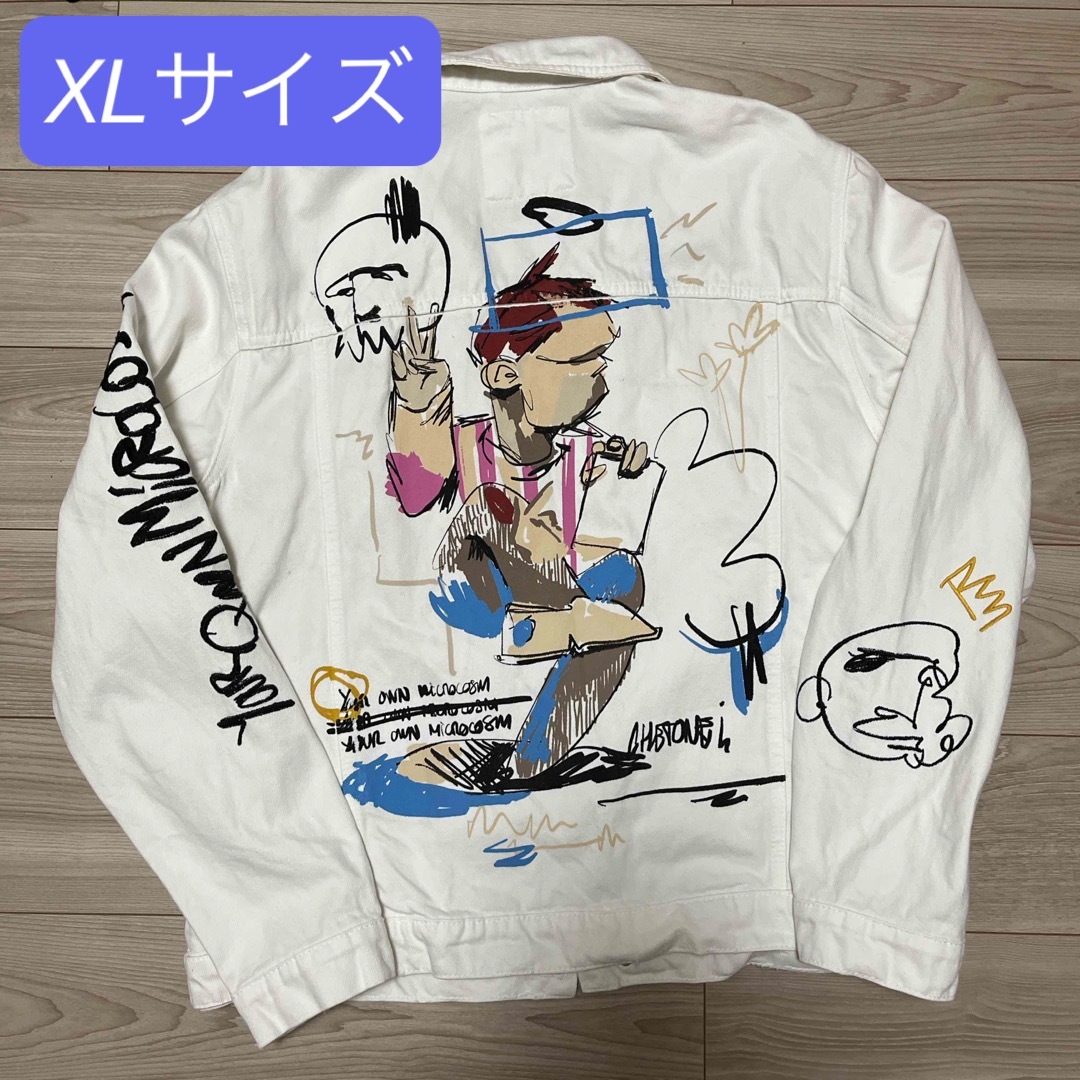 ZARA - ZARA デニムジャケット XLサイズ 白地にデザインの通販 ZARA - ZARA デニムジャケット XLサイズ 白地にデザインの通販