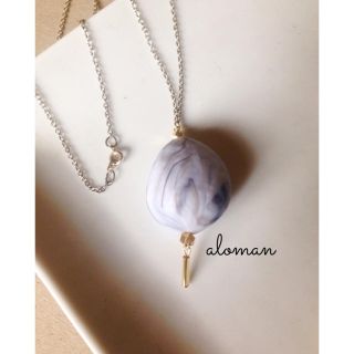 大ぶり ヴィンテージ ハンドメイド ピアス  使用 ネックレス グレー ゴールド(ネックレス)