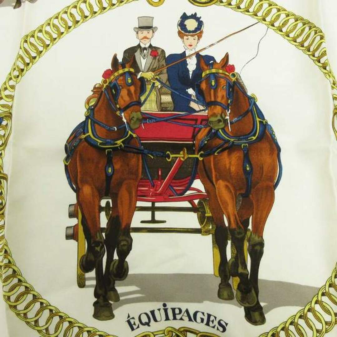 エルメス カレ90 EQUIPAGES スカーフ 馬車 ホワイト ネイビー系 エルメス カレ90 EQUIPAGES スカーフ 馬車 ホワイト ネイビー系