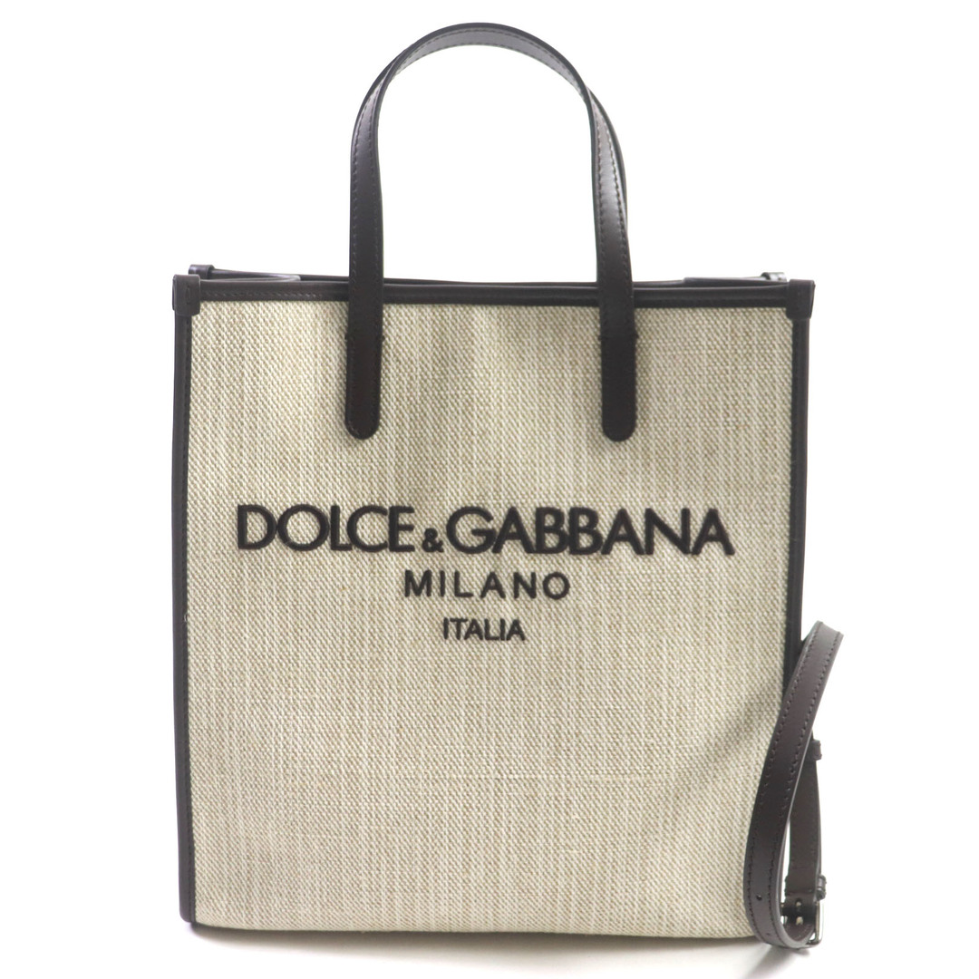 DOLCE&GABBANA - 未使用品▼DOLCE&GABBANA ドルチェ＆ガッバーナ BM2259 ミディアム ショッピングバッグ ロゴ 2WAY キャンバス レザー トートバッグ ベージュ ダークブラウン 保存袋付き イタリア製 メンズ 定価178,200円