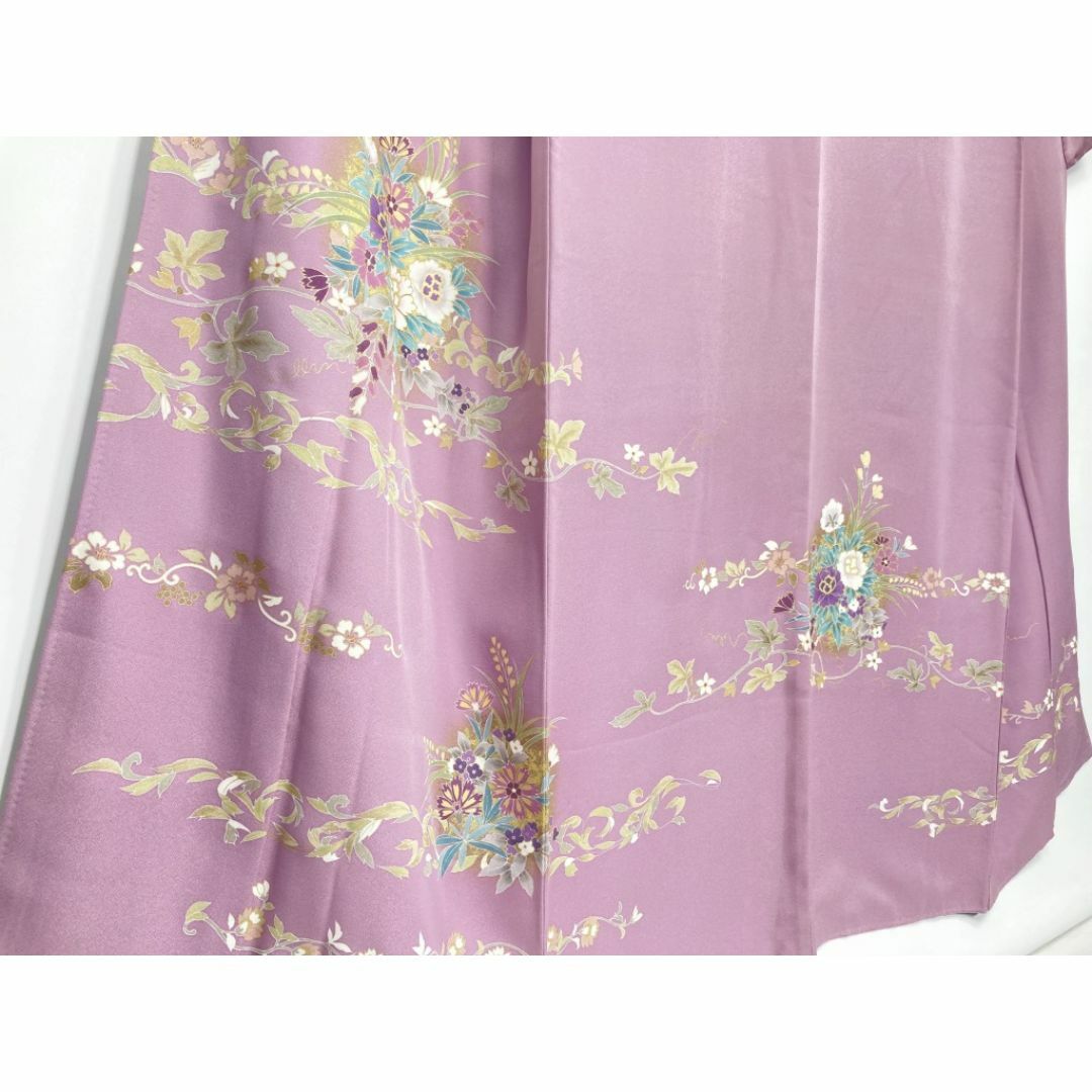 京友禅 金駒刺繍 本金箔 唐花 花柄 訪問着 袷 正絹 紫 藤色 京藤 京友禅 金駒刺繍 本金箔 唐花 花柄 訪問着 袷 正絹 紫 藤色 京藤