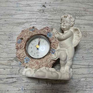 薔薇雑貨　天使の置き時計 陶器製 クォーツ(置時計)