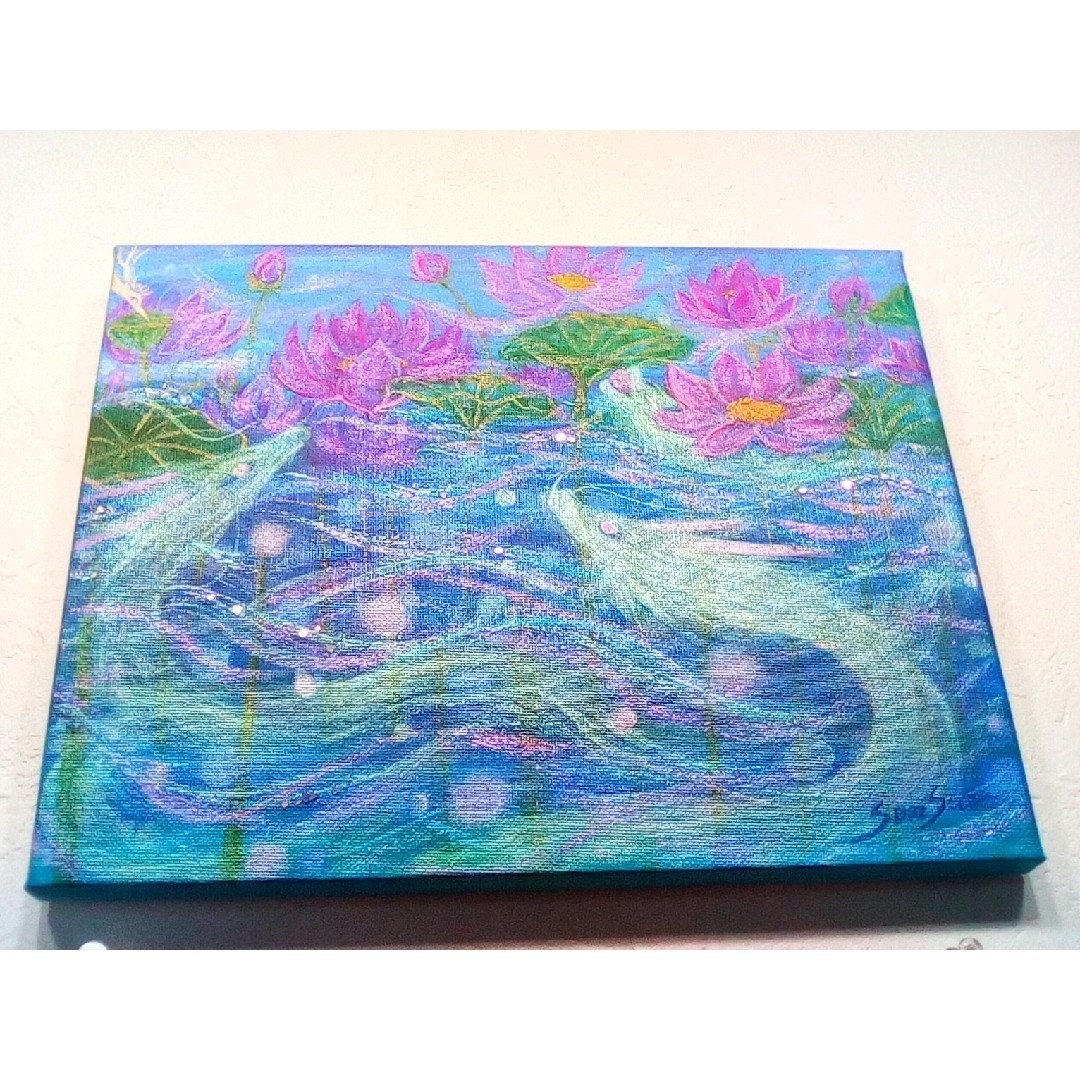 風水開運絵画*蓮の花咲く龍神湖 蓮龍 lotus 豊かさ 愛情 風水開運絵画*蓮の花咲く龍神湖 蓮龍 lotus 豊かさ 愛情
