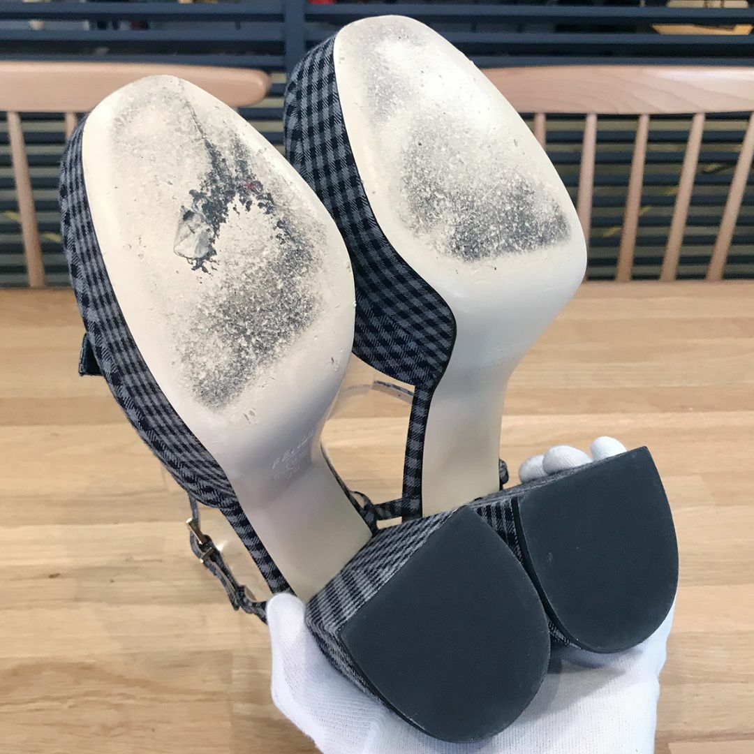 超美品 フェンディ アンクルストラップ サンダル ギンガム 超美品 フェンディ アンクルストラップ サンダル ギンガム
