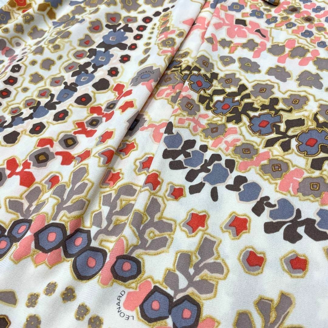 希少XLサイズ 】極美品☆レオナール 長袖 ワンピース 花柄 希少XLサイズ 】極美品☆レオナール 長袖 ワンピース 花柄