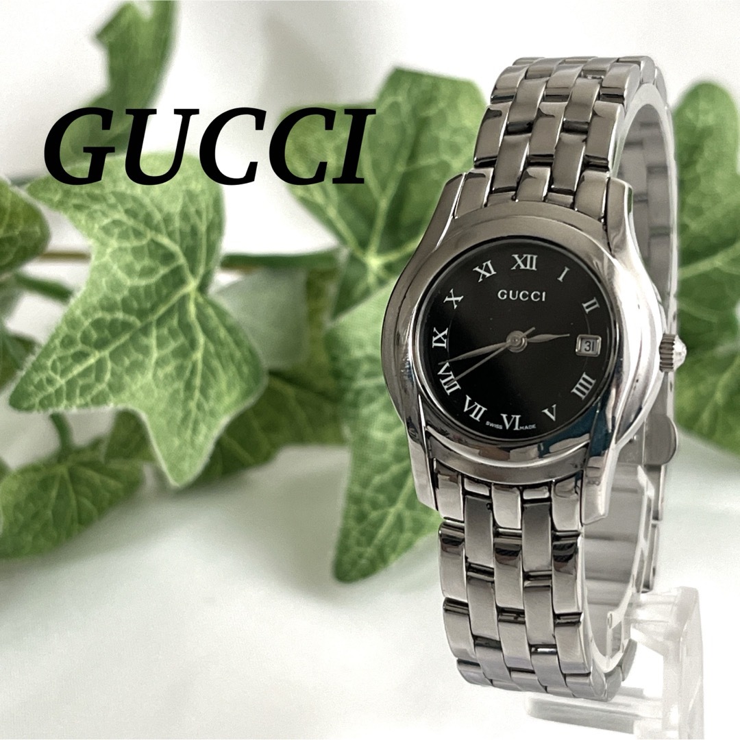 GUCCI - グッチ 腕時計 ラウンドフェイス 黒文字盤 シルバー GUCCI - グッチ 腕時計 ラウンドフェイス 黒文字盤 シルバー
