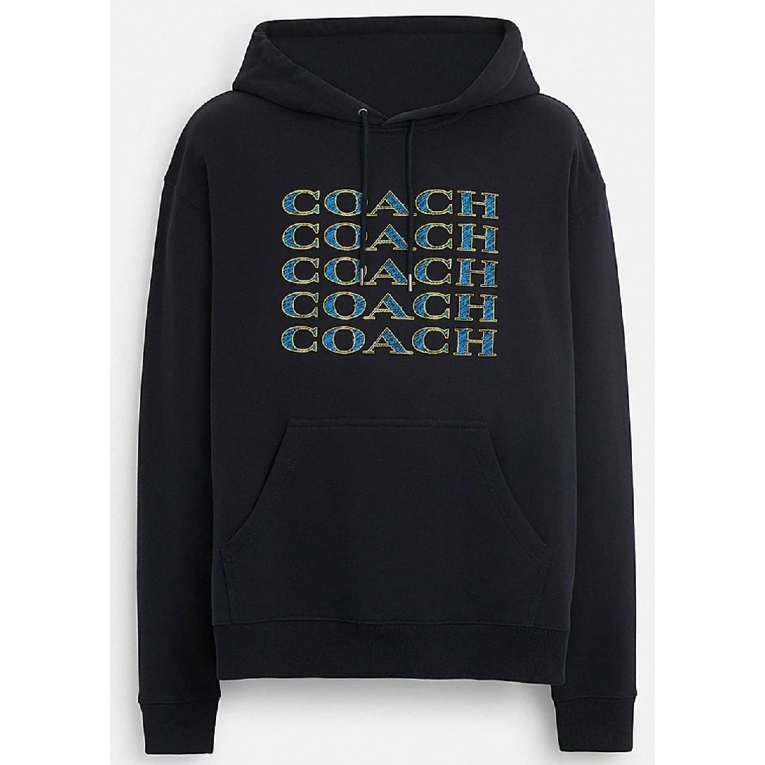 COACH - COACH公式 シグネチャー スタック フーディー ブルー L COACH - COACH公式 シグネチャー スタック フーディー ブルー L