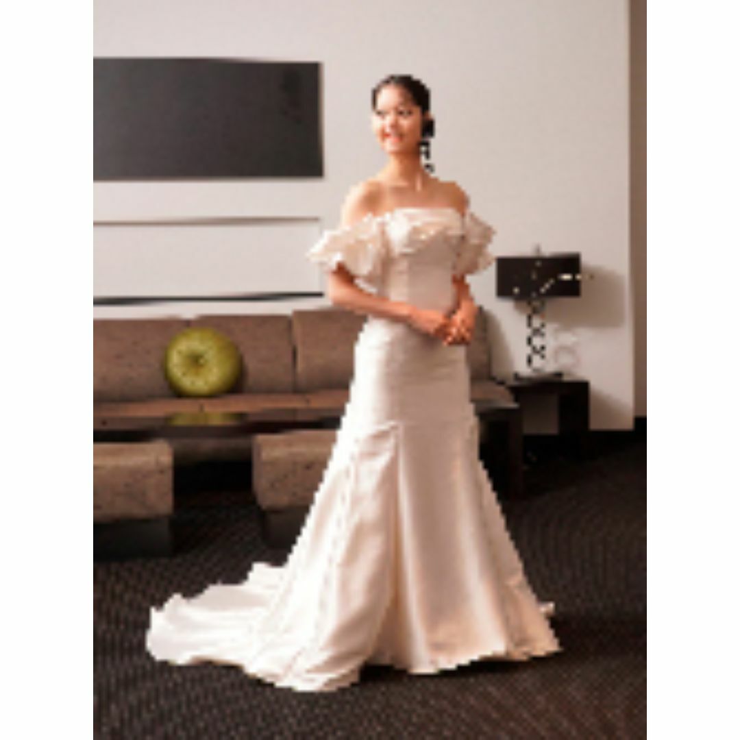 ウェディングドレス ベアトップ パフスリーブ マーメイドライン 結婚式