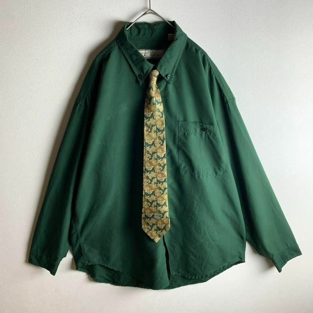VINTAGE - 【ネクタイシャツ グリーン 緑 ペイズリー柄 レトロ VINTAGE - 【ネクタイシャツ グリーン 緑 ペイズリー柄 レトロ