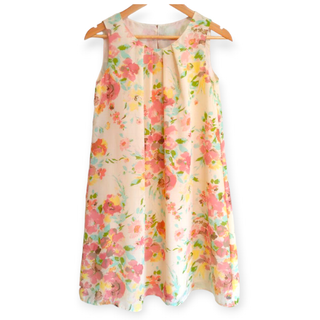 ストロベリーフィールズ(STRAWBERRY-FIELDS)の【美品】ストロベリーフィールズ ノースリーブワンピース 黄色 花柄(ひざ丈ワンピース)