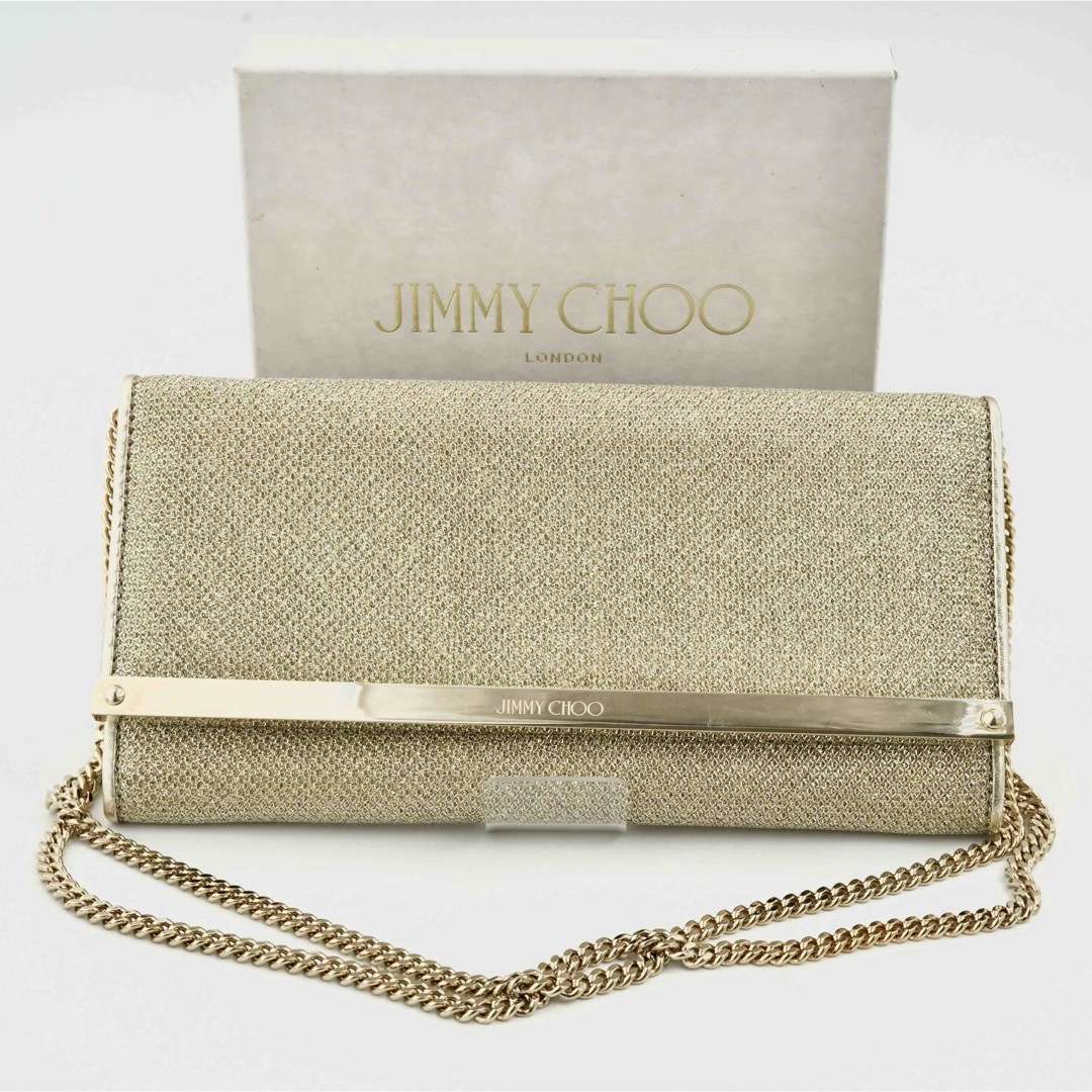 新品未使用】JIMMY CHOO チェーン スナップ グリッター クラッチ 新品未使用】JIMMY CHOO チェーン スナップ グリッター クラッチ