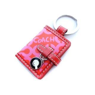コーチ(COACH)のコーチ キーリング キーホルダー フォトホルダーエナメル 総柄 赤 レッド(キーケース)