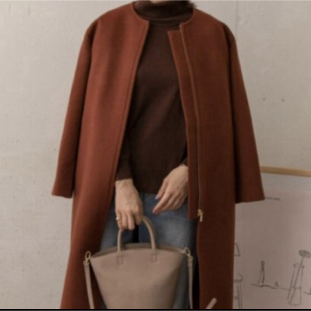 URBAN RESEARCH DOORS(アーバンリサーチドアーズ)の【新品未使用】DOORS ノーカラーウールコート レッドブラウン レディースのジャケット/アウター(ノーカラージャケット)の商品写真