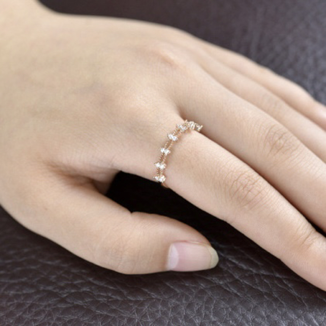 レース フラワー 花 クロスCZダイヤ リング*ピンクゴールド* レディースのアクセサリー(リング(指輪))の商品写真