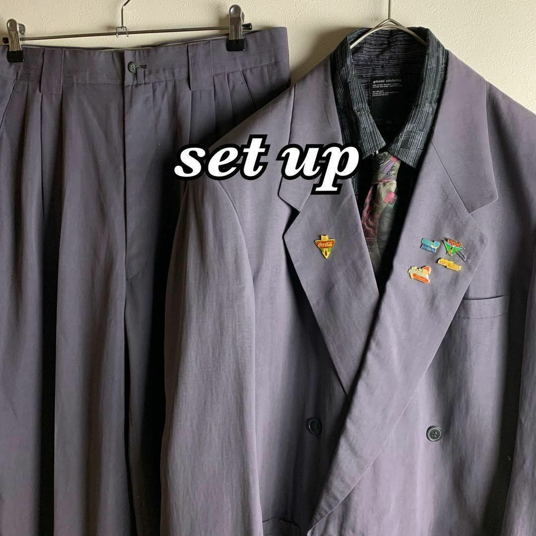 VINTAGE - 【セット売り】ダブルセットアップ　くすみパープル　ネクタイシャツ　総柄　ピンズ