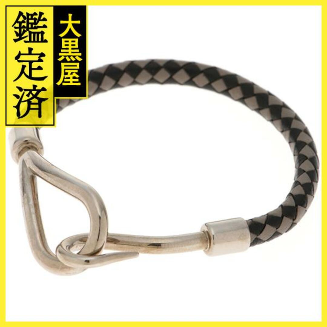【美品】HERMES エルメス ジャンボ ブレスレット シルバー金具 美品エルメスHERMESジャンボブレスレットブラックシルバー金具