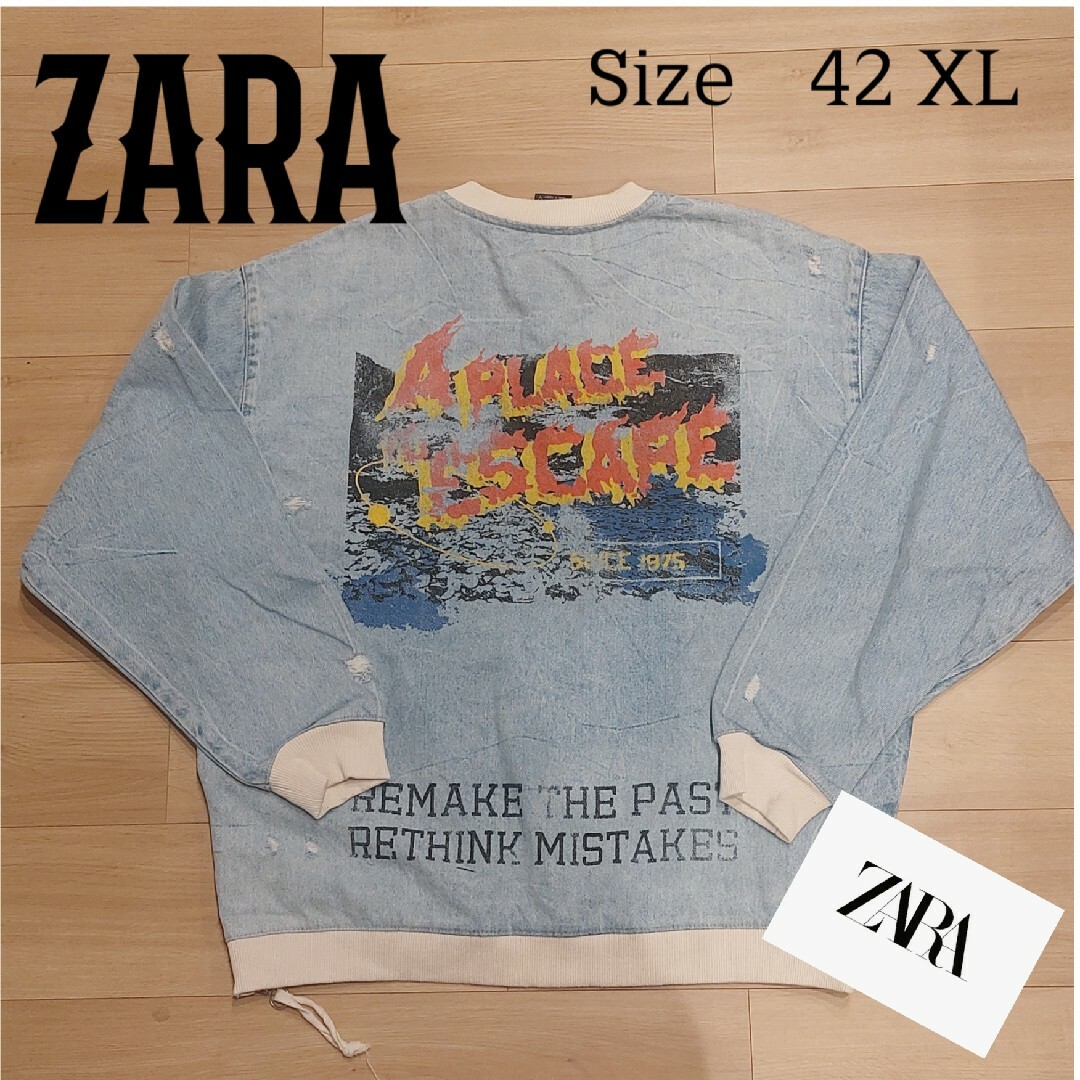 ZARA - 《限定価格》ZARA スウェット デニムダメージ トレーナー ZARA - 《限定価格》ZARA スウェット デニムダメージ トレーナー