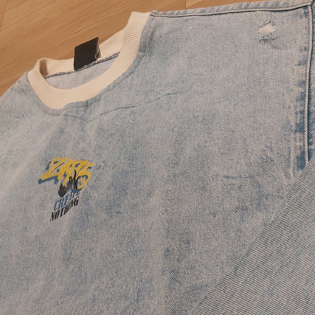 ZARA - 《限定価格》ZARA スウェット デニムダメージ トレーナー ZARA - 《限定価格》ZARA スウェット デニムダメージ トレーナー