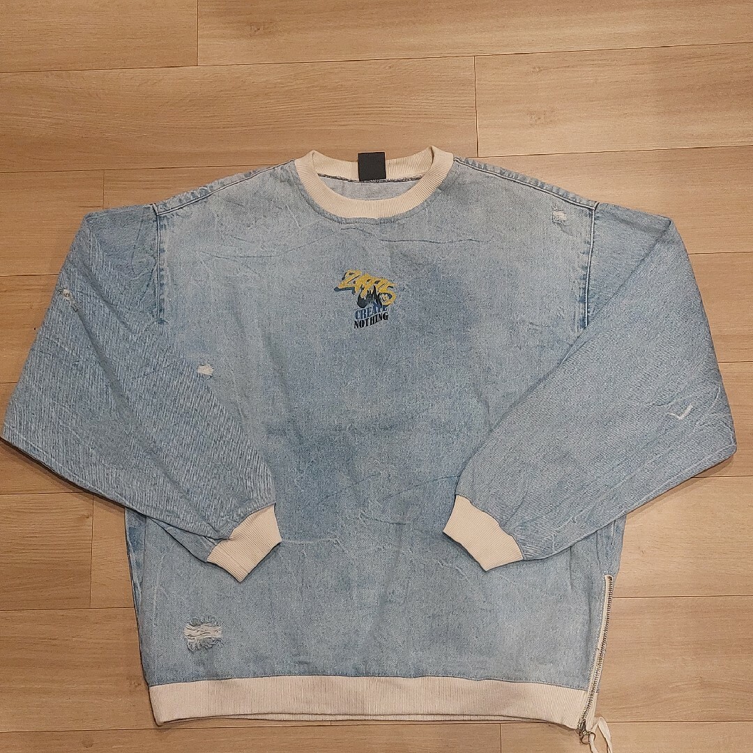 ZARA - 《限定価格》ZARA スウェット デニムダメージ トレーナー ZARA - 《限定価格》ZARA スウェット デニムダメージ トレーナー