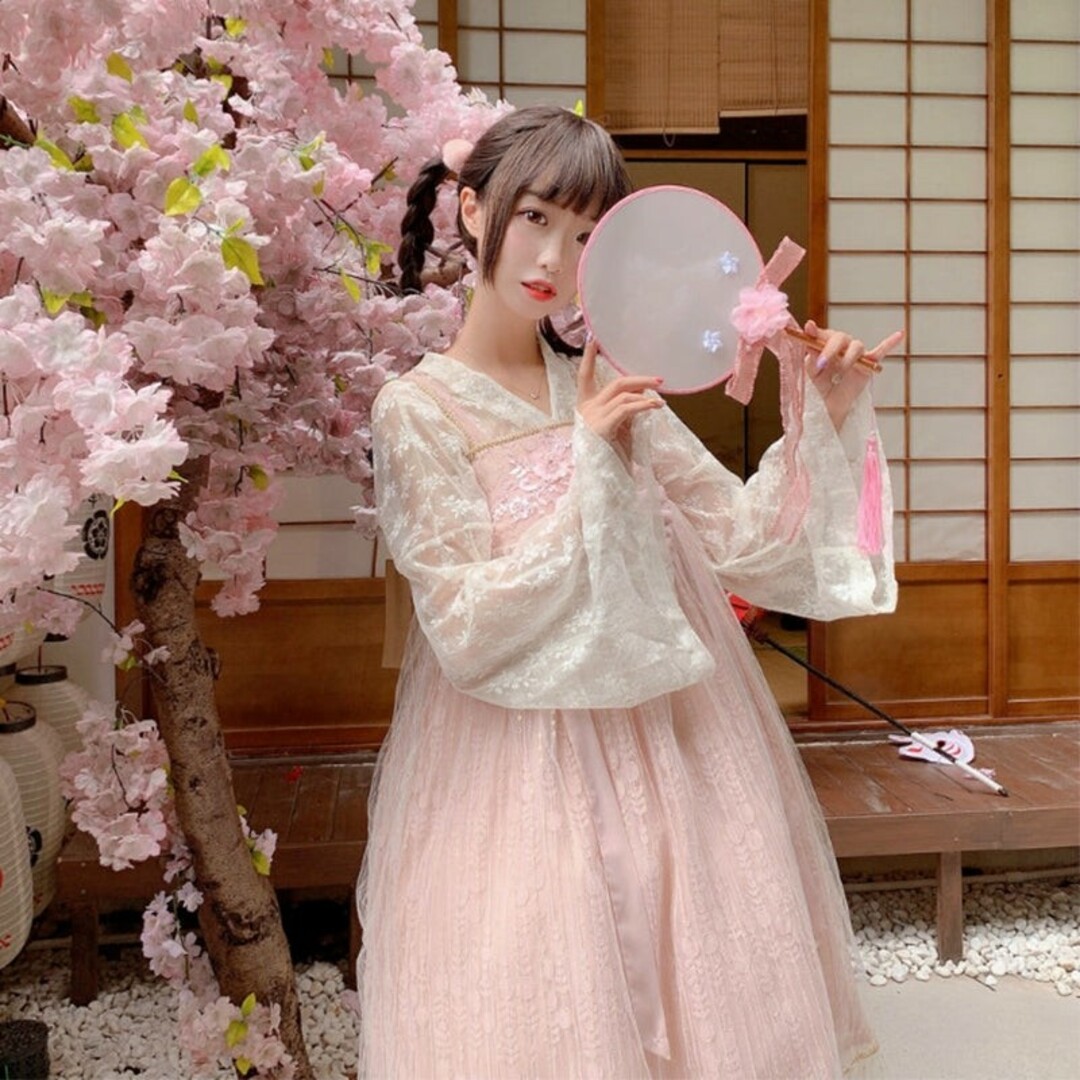 漢服 ロリータ ピンク 華ロリ 和ロリ 着物 レース 羽織の通販 by 漢服 ロリータ ピンク 華ロリ 和ロリ 着物 レース 羽織の通販 by