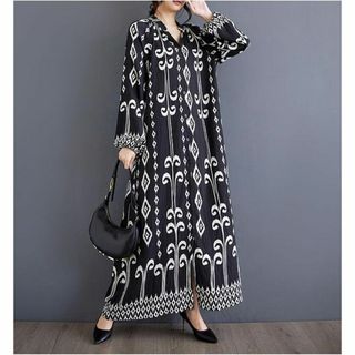 大きいサイズ ロング　ワンピース　レディース 秋冬　ゆったり　春 新品 長袖(ロングワンピース/マキシワンピース)