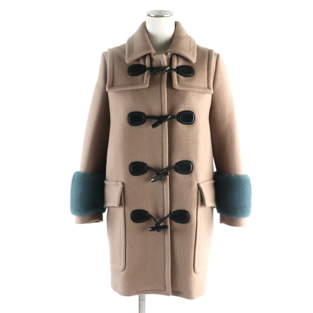 GUCCI - 極美品★GUCCI グッチ 398767 レザー使い ロゴトグルボタン ミンクファー付 ウール ダッフルコート ブラウン ブルー 38 イタリア製 正規品 レディース
