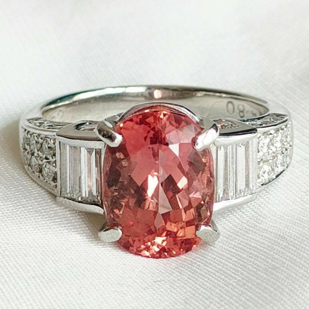 Pt900 インペリアルトパーズ リング 4.8ct D0.72ct 14号の通販 Pt900 インペリアルトパーズ リング 4.8ct D0.72ct 14号の通販