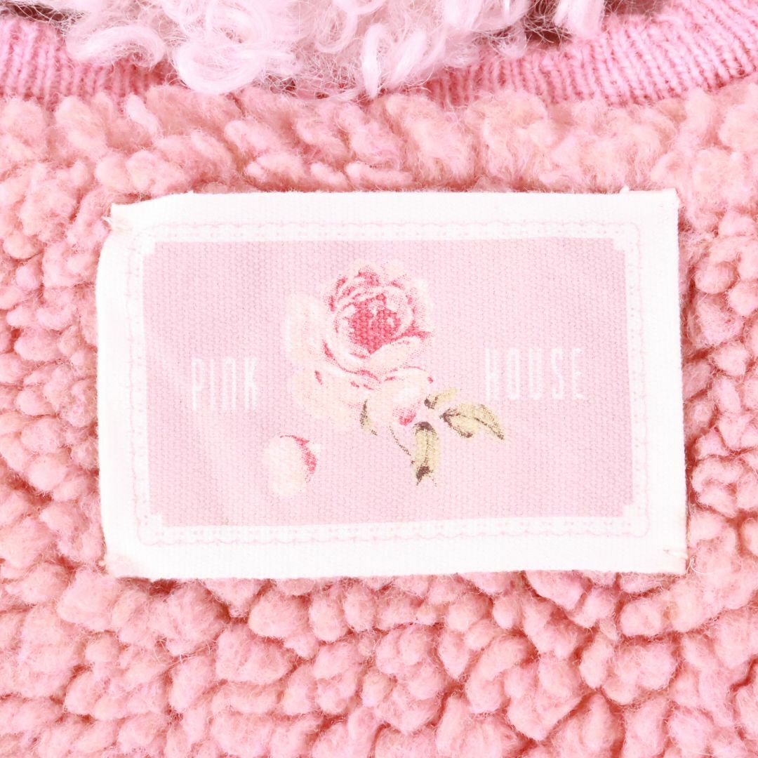 【美品】PINK HOUSE ピンクハウス フェイクファー ノーカラー リボン PINK HOUSE ピンクハウス フェイクファー襟付き裏ボアローズ柄