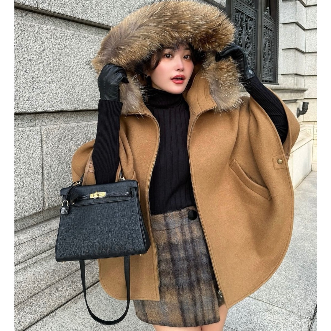 【sheller】FOX fur cape coat