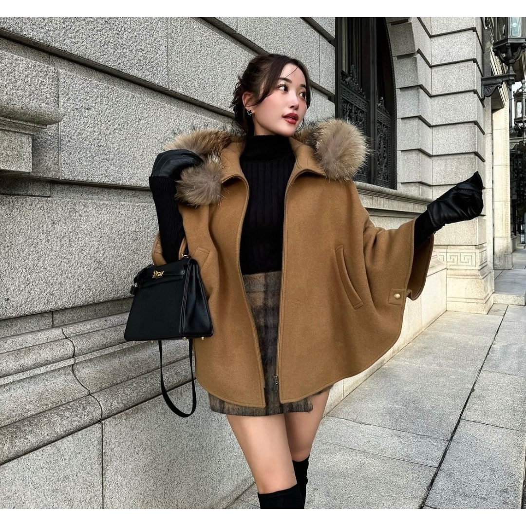 完売【sheller】FOX fur cape coat sheller】FOX fur cape coat