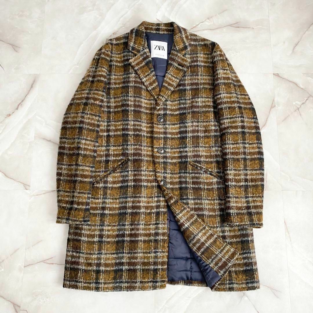 ZARA - B13908 美品 ザラ 中綿チェックツイードチェスターコート ZARA - B13908 美品 ザラ 中綿チェックツイードチェスターコート